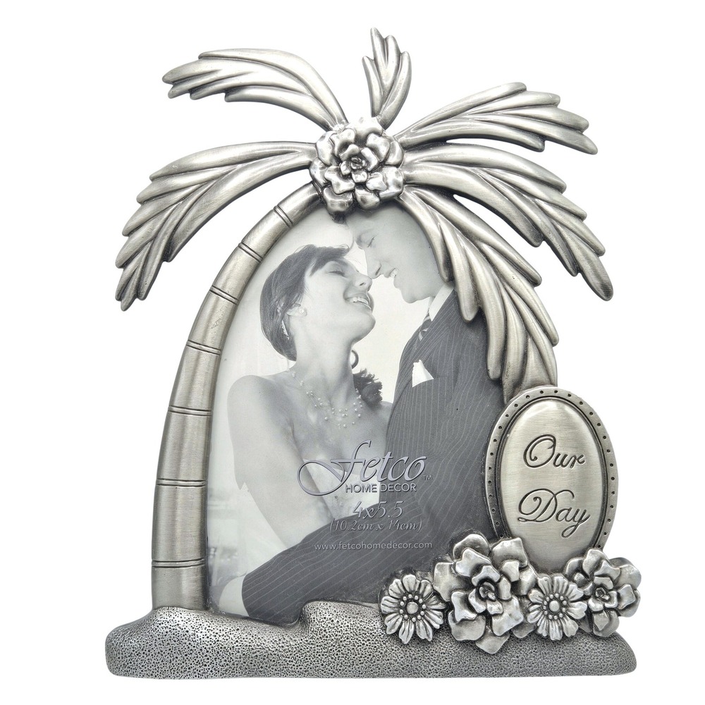 Fetco Home Decor Liza Our Day Palm Tree Floral Silver Tone 4x5.5 Picture Frame